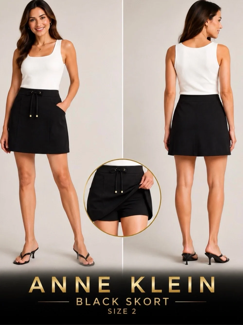 Anne Klein Black Skort A-Line Pull On Career Casual Women’s Size XS Skirt Lined
